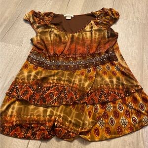 Dressbarn Women’s XL Y2K Bohemian Women's Blouse Brown Babydoll
